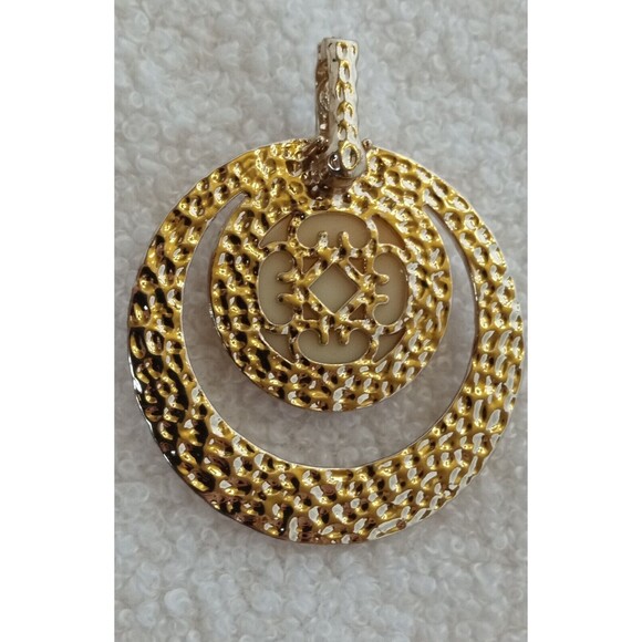 Premier Designs Hammered Goldtone Faceted Ivory Lucite Enhancer Pendant - Picture 3 of 5